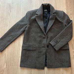 Zara Houndstooth Wool Blend Jacket Size Small Coat Lined